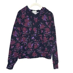 Rag & Bone Hoodie Womens Small Black Purple Red Floral Pullover Organic Cotton